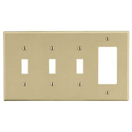 HUBBELL WIRING DEVICE-KELLEMS Wallplate, 4-Gang, 3) Toggle 1) Decorator, Ivory P326I
